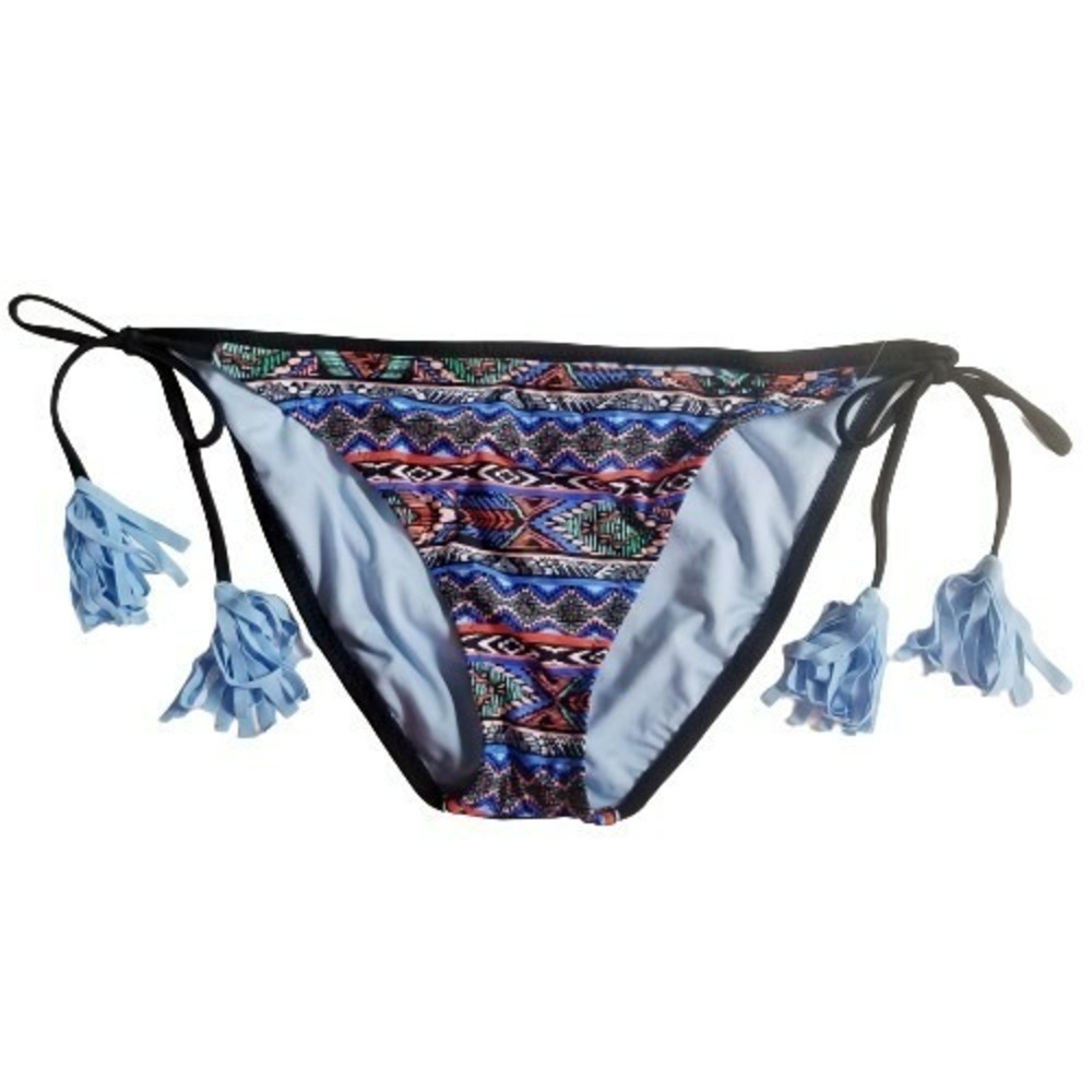 Mossimo Womens Multicolor Tribal Geometric Tassel Side Tie Bikini Bottom XL Boho